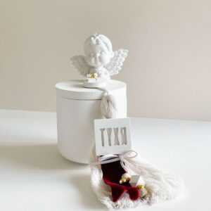 Αρωματικό Κουτάκι Κερί Στρογγυλό Ψηλό Αγγελάκι Μαλλιά Φιόγκο – Τύχη