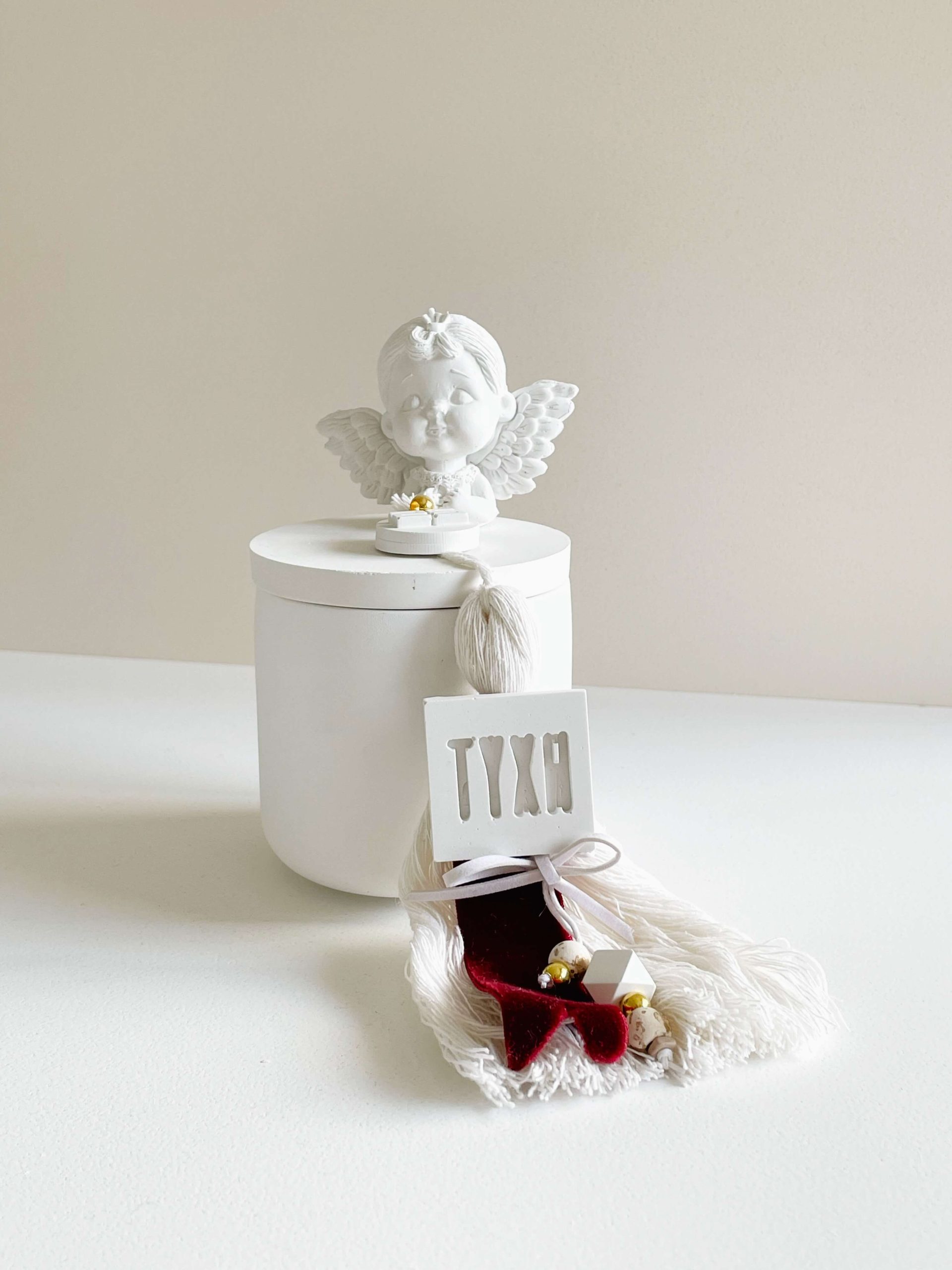 Αρωματικό Κουτάκι Κερί Στρογγυλό Ψηλό Αγγελάκι Μαλλιά Φιόγκο – Τύχη