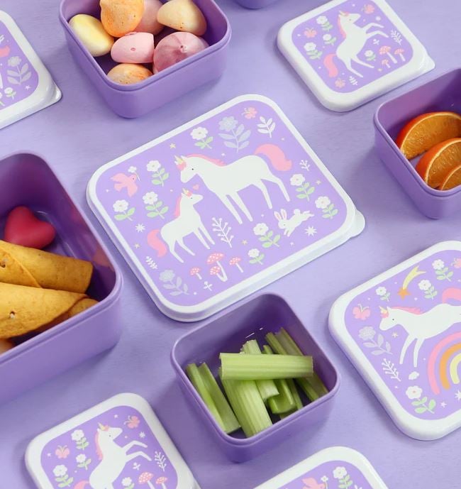 A little lovely company Σετ 4 δοχεία φαγητού Lunch & Snack Box Unicorn Dreams - Image 2