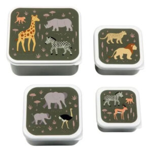 A little lovely company Σετ 4 δοχεία φαγητού Lunch & Snack Box Savanna