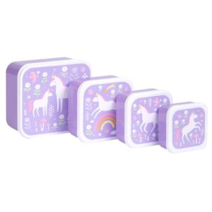 A little lovely company Σετ 4 δοχεία φαγητού Lunch & Snack Box Unicorn Dreams