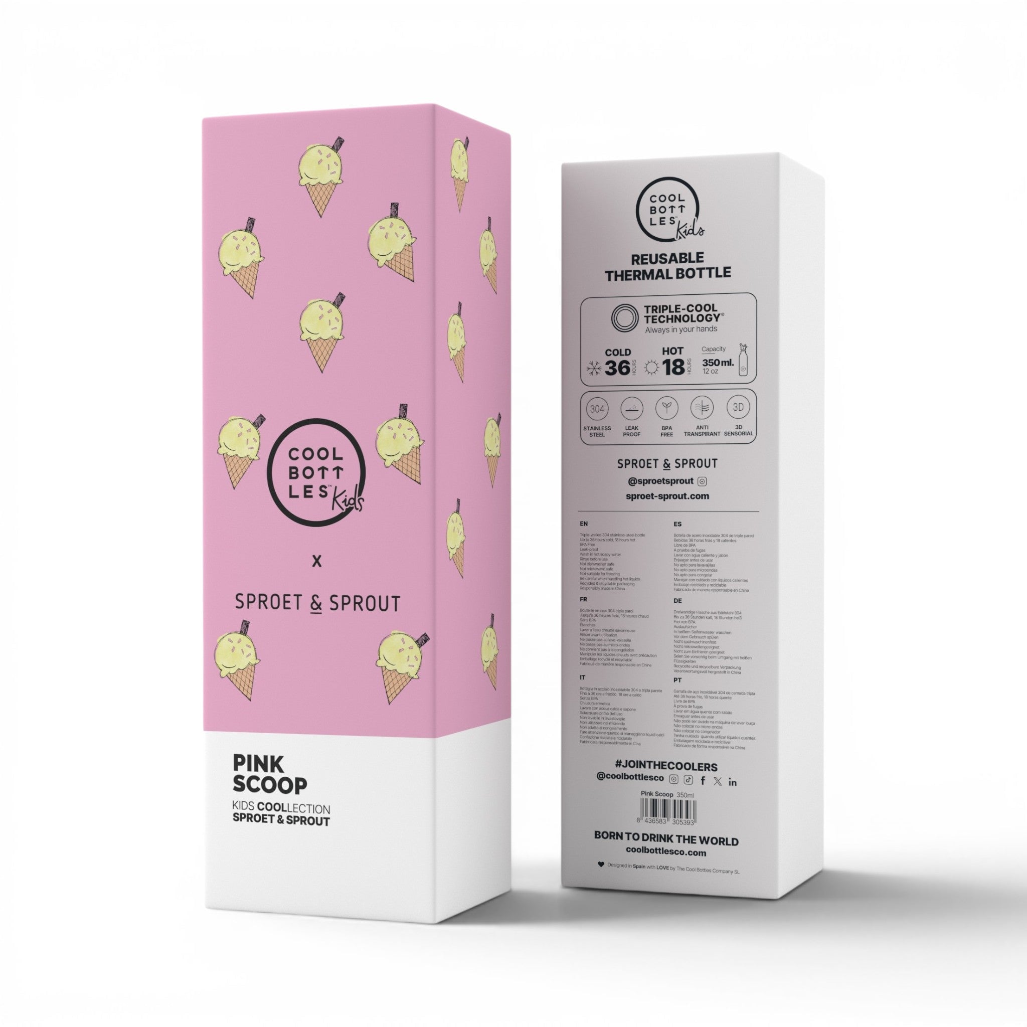 COOL BOTTLES Ανοξείδωτο παιδικό μπουκάλι Pink Scoop 350ml - Image 4
